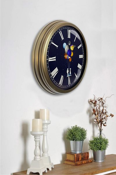 Kasva Concept 40 cm Tumbled Metal Planet Balloon Wall Clock