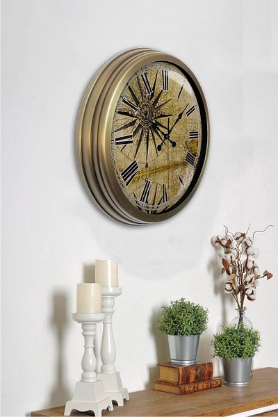 Platin Saat Gift 40 cm Antique Metal Maps Wall Clock
