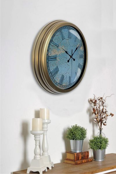 Kasva Concept Ceas de perete albastru din metal antic de 40 cm