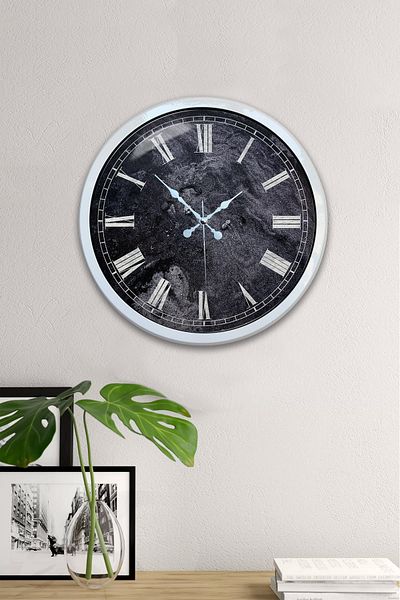 Kasva Concept Gift 40 cm White Metal Roman Marble Pattern Wall Clock