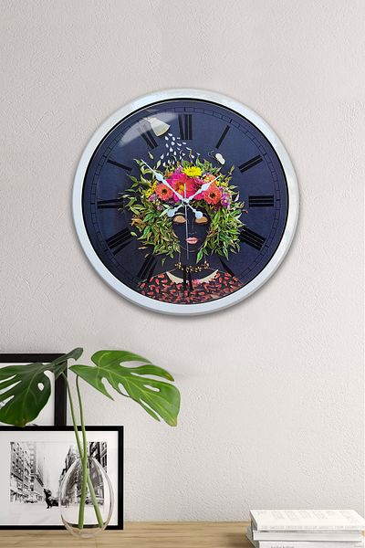 Kasva Concept Gift 40 cm White Metal Flowers Wall Clock