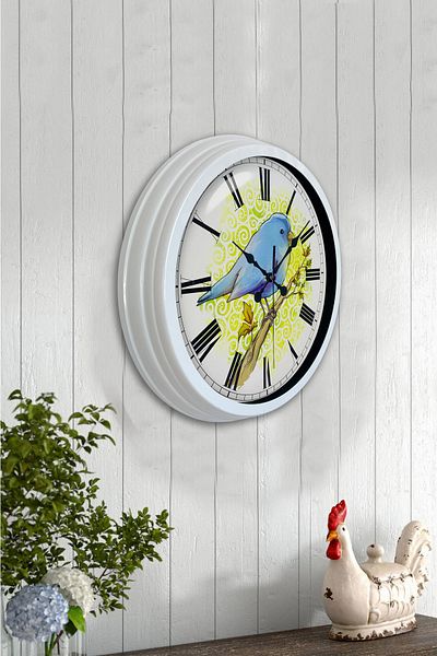 Kasva Concept Gift 40 cm White Metal Bird Wall Clock