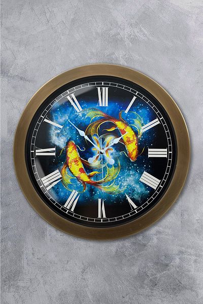 Kasva Concept Gift 36 cm Antique Metal Pisces Wall Clock