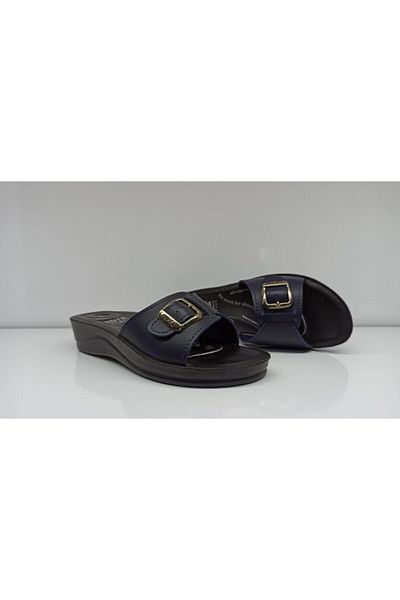 Muya Women's Navy Blue 6-Point Buckle Slippers 0068