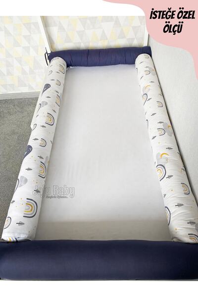 Jaju Baby Lacivert Ve Gökkuşağı Kombinli Montessori Yatak Bariyer 100x200 Beş...