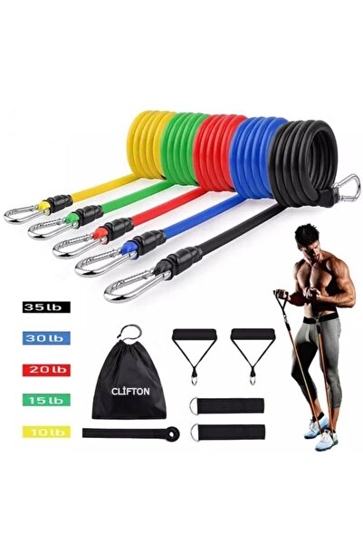Clifton Direnç Lastiği 11 Parça Çok Fonksiyonlu Spor Aleti Kapı Arkası Egzers...
