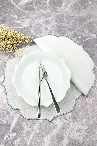 WEARE2 Set de 2 piese brodate, de culoare gri argintiu, pentru servirea la ma...