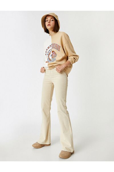 Koton Flared Leg Velvet Trousers