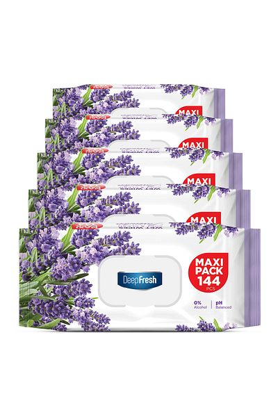Deep Fresh Maxi Pack Wet Wipes Lavender 5 X 144 Sheets