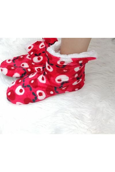KorseShop Χειμερινό κόκκινο μεταξένιο γυναικείο χοντρό βελούδινο μποτάκι μποτάκια για το σπίτι Παπούτσια μπότες μαλακή σόλα