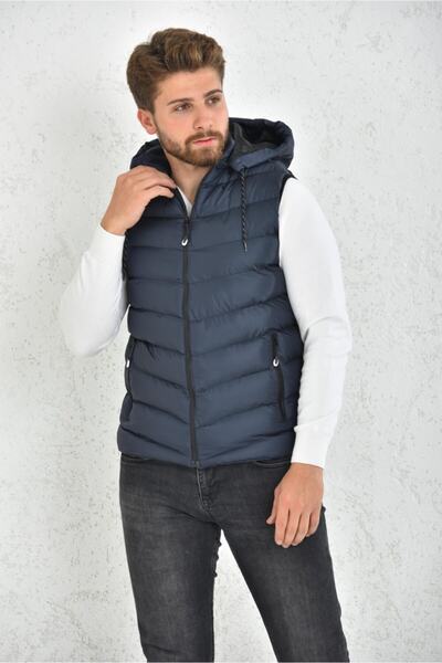 WAPP Unisex Navy Blue Gel Fill Hooded Inflatable Vest
