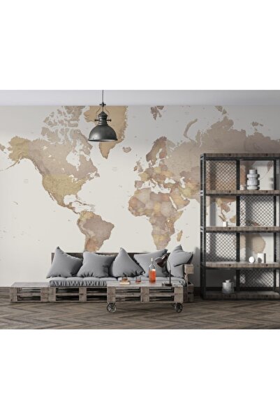 Duvar Kağıdı Marketi 3d Eskitme Desenli Açık Renkli Dünya Haritası Duvar Kağıdı