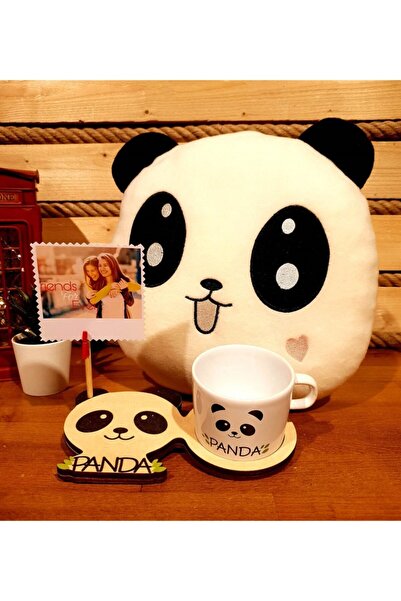 rk tasarım Sevimli Panda 3D Figürlü Kupa & Polar Yastık Arkadaşa Hediye