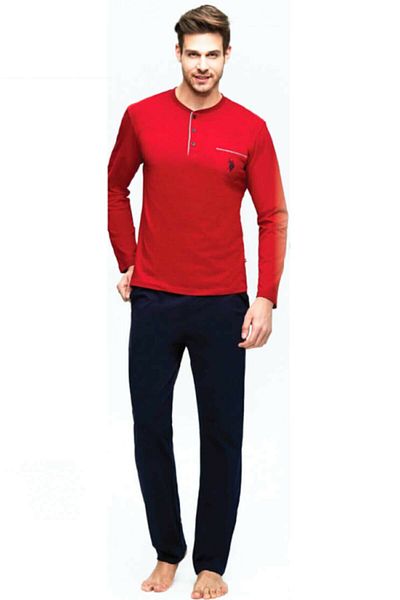 U.S. Polo Assn. Βάση. Polo Ανδρικό μακρυμάνικο γαμπρό με κουτί μπορντό κοστούμι πιτζάμες 17384