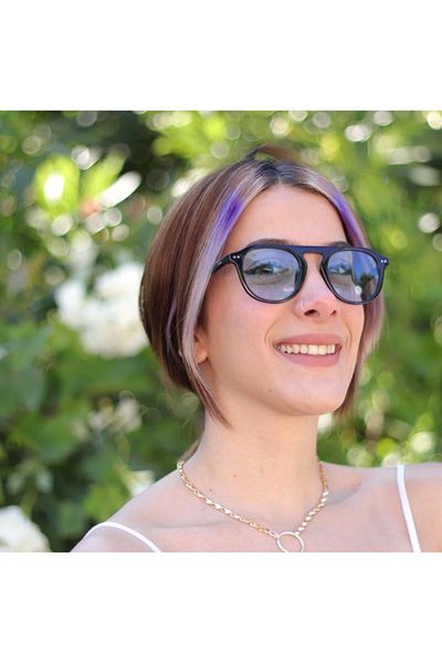 LOOKUP نظارات شمسية من الزجاج الأزرق بإطار أسود وأزرق وأزرق بيضاوي للجنسين
