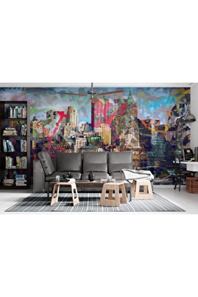 Duvar Kağıdı Marketi 3d Şehir Manzarası Ve Graffiti Desenli Duvar Kağıdı
