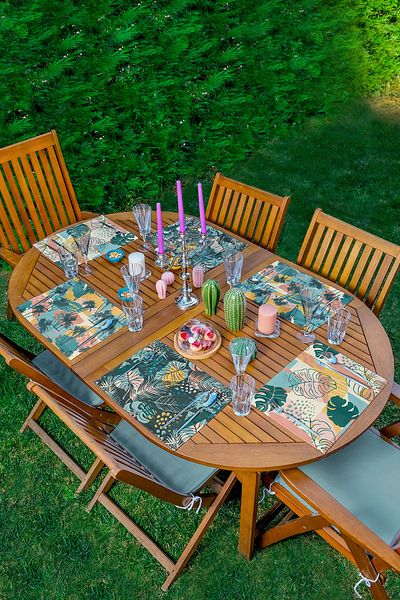 Realhomes Set de serviciu american cu motiv cu frunze tropicale, 6 piese