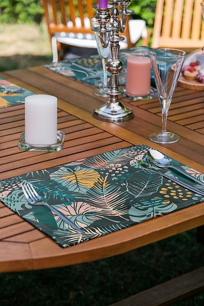 Realhomes Set de serviciu american cu motiv cu frunze tropicale, 6 piese