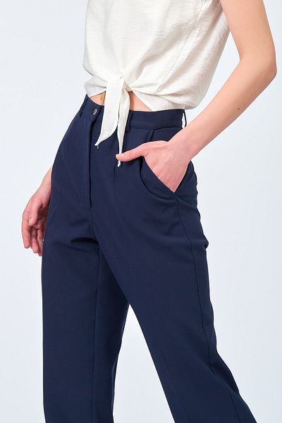 Moda Tuğram Navy Blue Classic High Waist Fabric Trousers