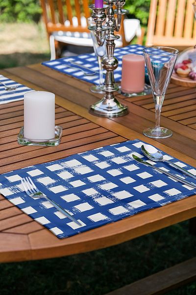 Realhomes Set de service american cu design special pentru desen geometric albastru închis de 6 piese