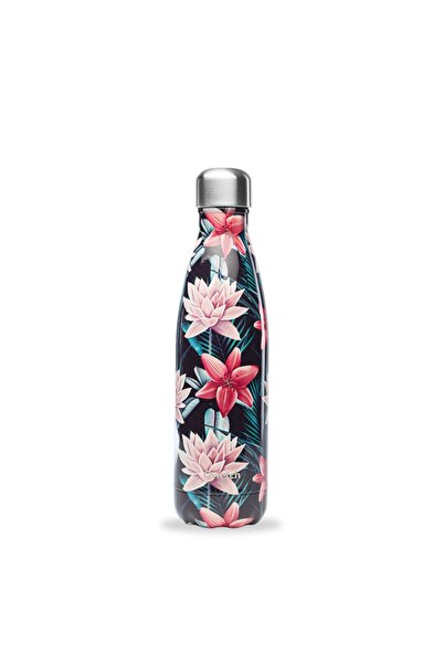 QWETCH Isı Yalıtımlı Termos 500 Ml Tropik- Siyah Çiçek Desenli - Qd3107