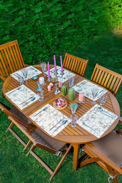 Realhomes Set de serviciu american cu desen geometric, 6 piese, cu podea din marmură