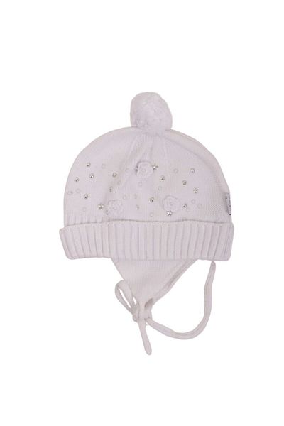Minora Baby Girl Eared Overlay Pompom Beret Bone