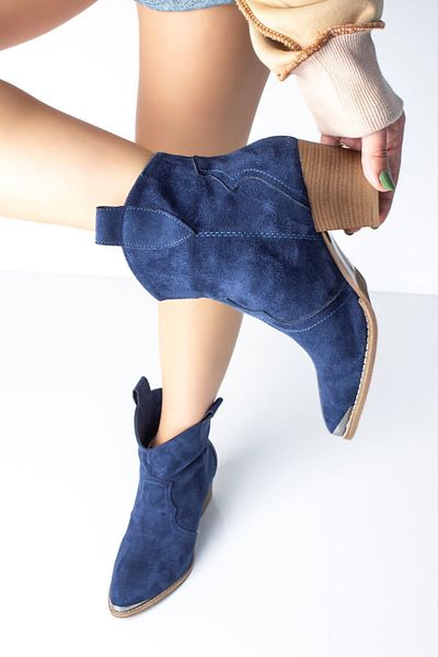 Lal Shoes & Bags Brush Γυναικείες καουμπόικες κοντές μπότες-σκούρο μπλε