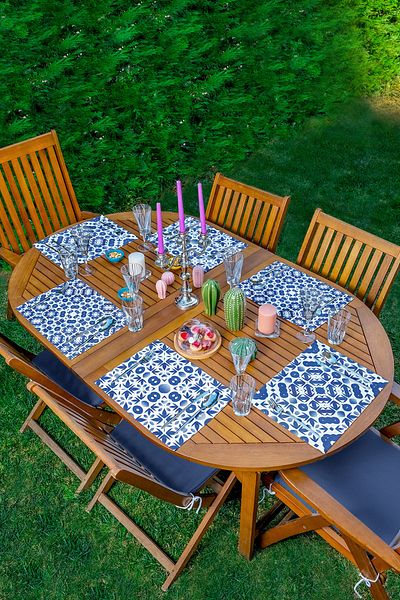 Realhomes Set de 6 piese de feluri de loc cu desene geometrice albastre pe fundal alb