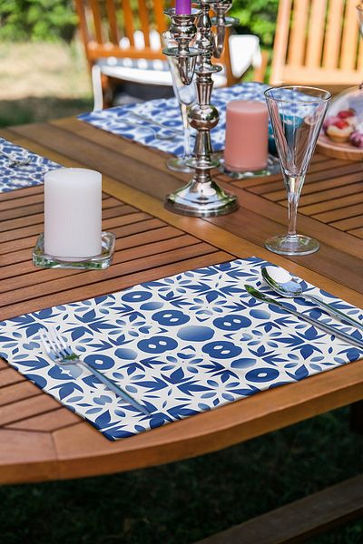 Realhomes Set de 6 piese de feluri de loc cu desene geometrice albastre pe fundal alb