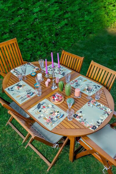 Realhomes 6'lı Yeşil Zeminli Çiçek Tasarımlı Amerikan Servis Seti