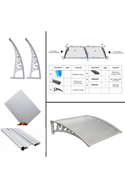 Yapısan Plastik Ayak 6 mm Levhalı Pratik Sundurma Kanopi 100x150 cm Gri