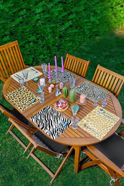 Realhomes 6'lı Renkli Zebra Desen Tasarımlı Amerikan Servis Seti