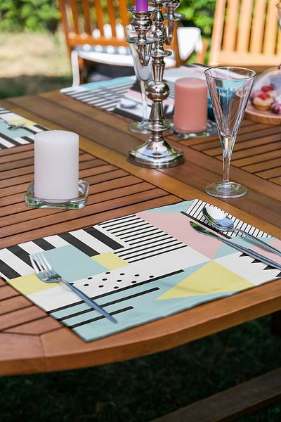 Realhomes Set de service american cu design special, cu forme geometrice colorate din 6 piese