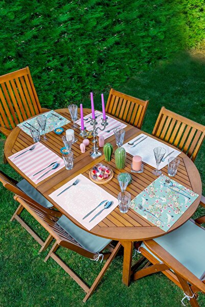 Realhomes 6'lı Pembe Mint Yeşili Home Sweet Home Temalı Amerikan Servis Seti