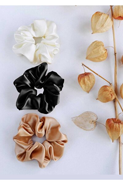 Shopiolog Σετ υφασμάτινο λαστιχένιο κούμπωμα μαλλιών από σατέν 3 τεμάχια