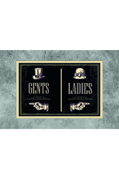 Minik Dükkan Gents & Ladies Wc Tabela Retro Vintage Ahşap Poster