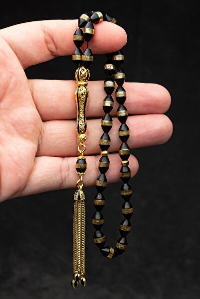 OTTOTESBİH Men's Gift Gold Plated Filigree Imame Embroidered Kuka Rosary with Tassel Set