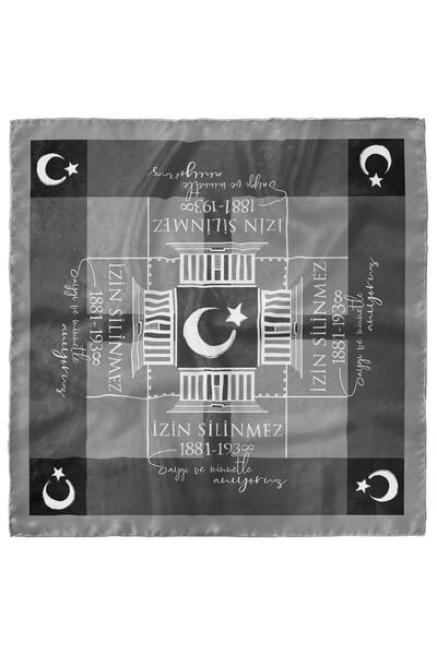 Modabutik Bandană neagră tematică Ataturk 55x55 Producție specială Dg7531-22