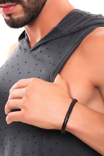 LABALABA MEN'S BROWN FLAT KNIT LEATHER BRACELET