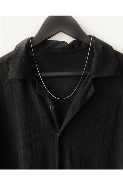 DATİCH Fekete mintás pamut nyári rövid ujjú ing