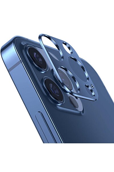 Ally Mobile Iphone 12 Pro Max 3d Uyumlu  Metal Kamera Koruyucu Metal Lens Lacivert