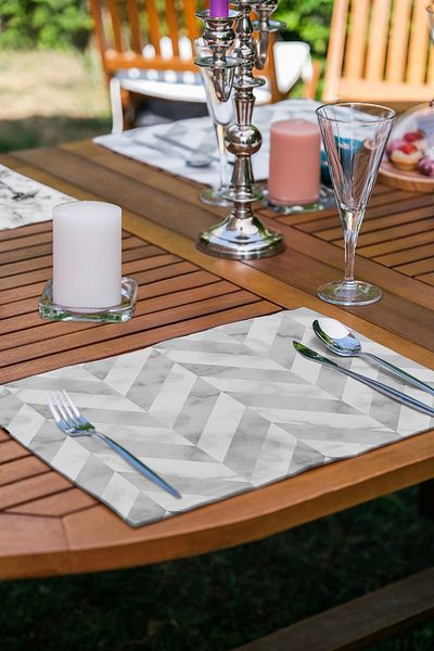Realhomes Set de service american din 6 piese, cu podele din marmură, forme geometrice