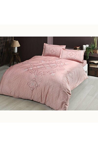 Taç Çift Kişilik Saten Nevresim Takımı Bruna Pembe