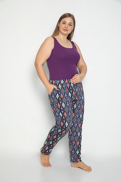 VISHENKA Women's Modal Printed Pocket Navy Blue Color Pajama Bottoms / Plus Size
