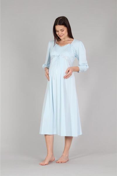 Bone Club 5304 Blue Maternity Nightgown with Snap Fasteners