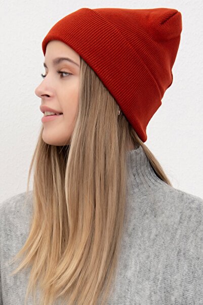 Mıçı Cameo Katlamalı Kiremit Rengi Unisex Bere