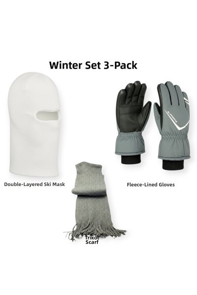 Mustran L-XL Size 3-Piece Winter Set: Winter Cycling Gloves, Double-Layer Sno...