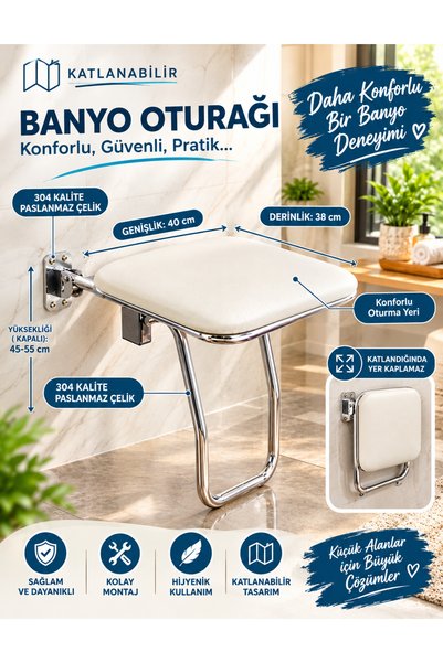 Mayaglory 304 Kalite Paslanmaz Çelik Duvara Monte Engelli Duş Oturağı, Yaşlı ve Bedensel Engelli Banyo Taburesi, Hasta Duş Oturağı Engelli Tutacağı