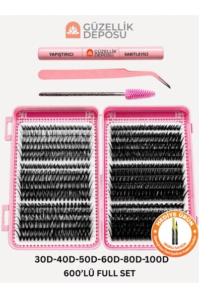 Güzellik Deposu Takma Kirpik Seti 580 Parça 30D/40D/50D/60D/80D/100D Komple Set